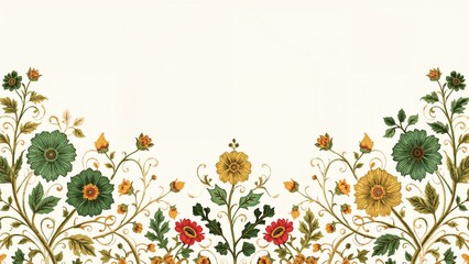 Digital art featuring floral motifs and intricate border in Mughal style