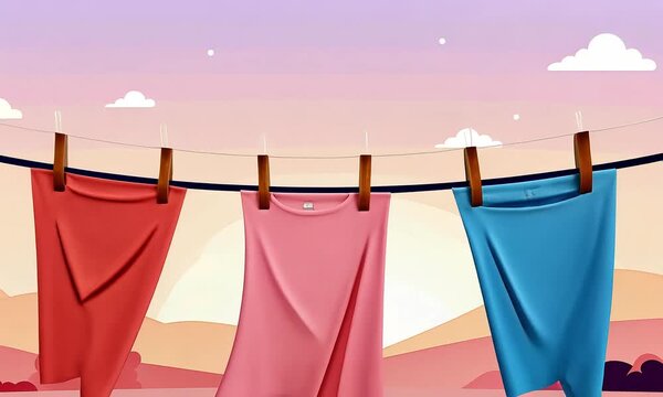 Colorful clothes drying on a clothesline