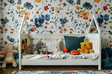 stylist and royal Children room interior with comfortable bed | Interior of playroom