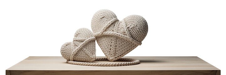 Textured natural fiber sculpture of two abstract figures embracing