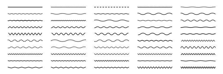 Water waves. Set of wavy zigzag lines. Wave thin line background. Vector zigzag and wavy  horizontal underline. Vector illustration