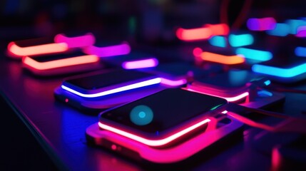 Neon lit devices futuristic technology background