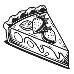 A delicious cartoon vector illustration of a chocolate cake slice with cherries on a plate