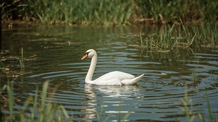 Mute swan peacefully floating