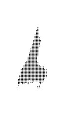 Symbol Map of the Island Debina (Poland) showing the island with just a few black dots