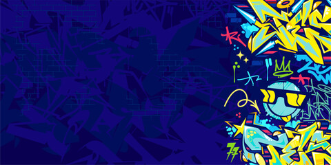 Trendy Abstract Colorful Urban Street Art Graffiti Style Vector Illustration Background Template