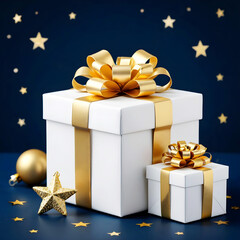 Elegant White Gift Boxes with Gold Ribbon for Christmas 
