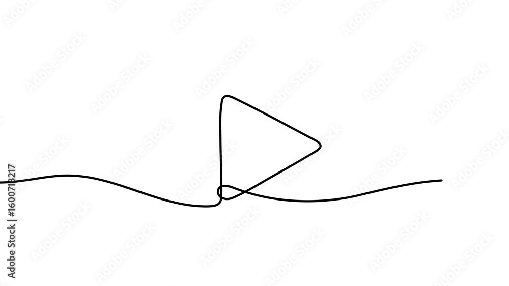 Poster animation of a single line drawing of a play button. continuous contour movement of a play button. c
