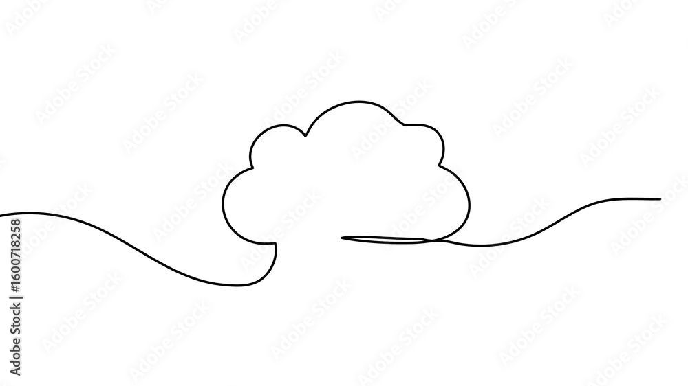 Poster animation of a cloud drawing with one line. continuous contour movement of a cloud. continuous video