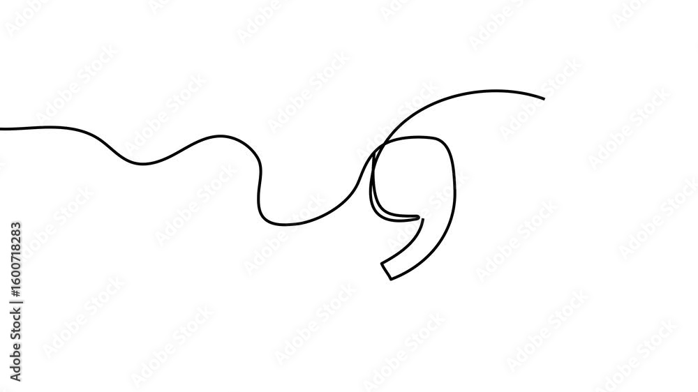 Poster animation of a single line drawing of quotation marks. continuous contour movement of quotation mark