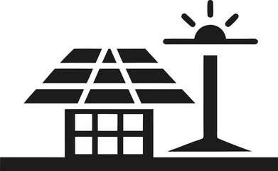 Solar Panel on Rooftop Icon Silhouette Vector Black and White