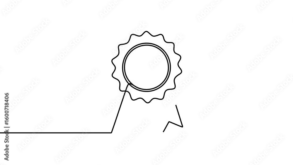 Poster animation of a single line drawing of a ribbon medal. continuous contour movement of a ribbon medal.