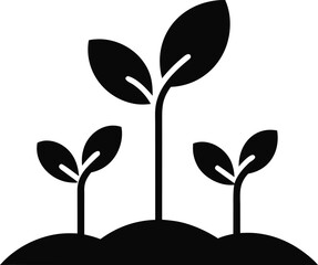 Sprouting Seeds with Cotyledons Icon Black and White