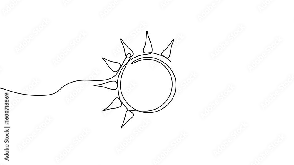 Poster animation of a single line drawing of a sun. continuous contour movement of a sun. continuous video 