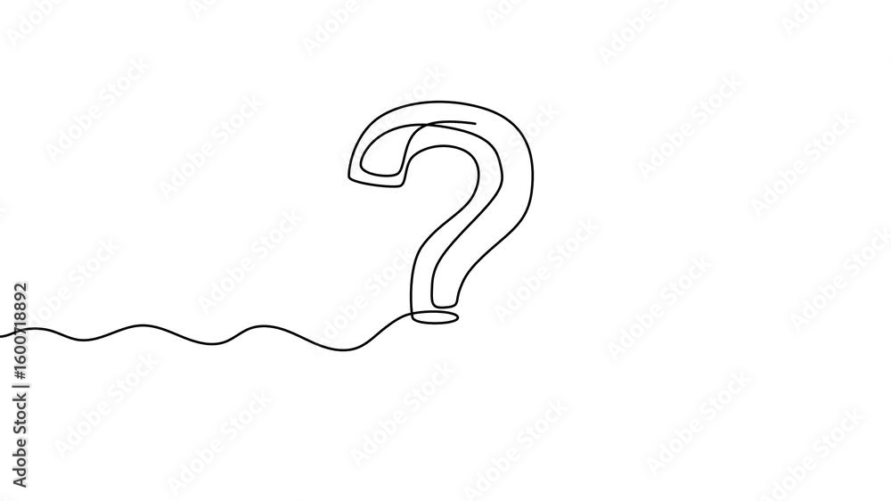 Poster animation of a single line drawing of a question mark. continuous contour movement of a question mar