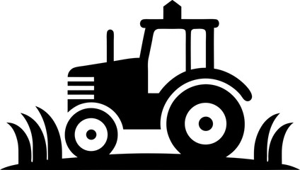 Tractor on Field Icon Silhouette Vector Black and White