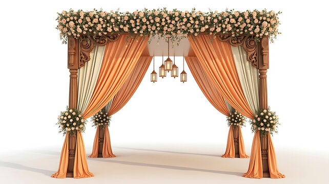 Elegant indian wedding mandap decorated with flowers and drapes