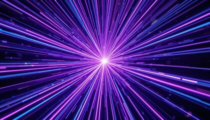 Purple  blue neon lines converge at a central white light creating a starburst effect against a dark background