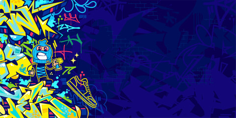 Funky Abstract Colorful Urban Street Art Graffiti Style Vector Illustration Background Template