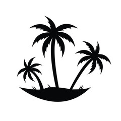 Palm tree silhouettes, black and white silhouette vector. Tropical palm tree set