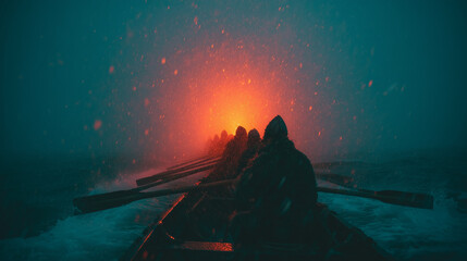 vikings sailing a drakkar in stormy weather — ideal for use in historical articles, Norse mythology content, video game concept art, or educational materials about Viking culture and seafaring