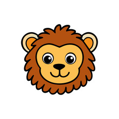 Cute cartoon lion face with big eyes isolated on transparent background