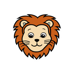 Cute cartoon lion face with big eyes isolated on transparent background