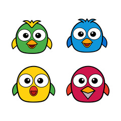 Fototapeta premium Four cute cartoon birds in different colors isolated on transparent background