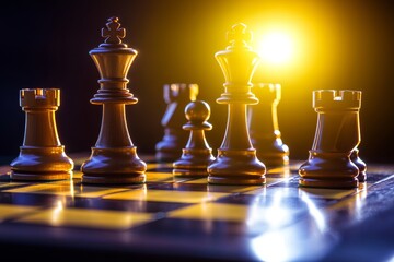 A captivating chess match unfolds on a beautifully crafted chessboard, showcasing wooden pieces strategically positioned in play