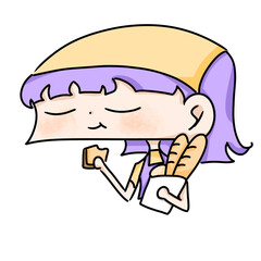 the girl enjoy eating bread on png background