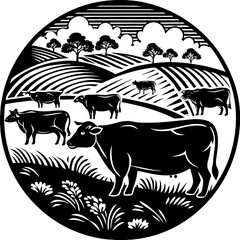 A herd of black silhouette cows livestock design