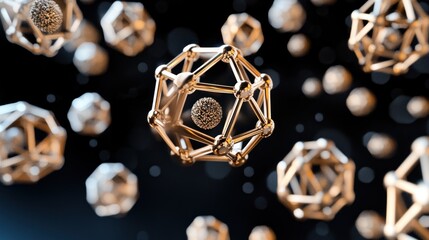 Metallic geometric spheres and structures 3 d render abstract science technology visualization