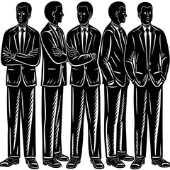 Collection of five male silhouettes in profile