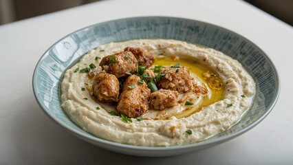 Chickpea dip drizzled with olive oil