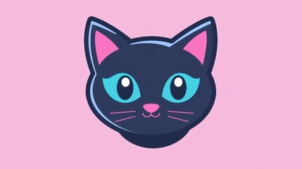 Cute cartoon cat head, playful expression, simple design, possible use in children's book illustrations