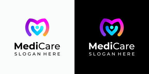 Happy person vector logo design with leaf shape silhouette in modern, simple, clean and abstract style. Icons for business, healthcare, coaching, and personal branding.