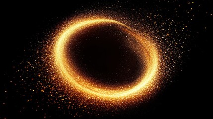 Luminous golden particles swirling in circular motion abstract background