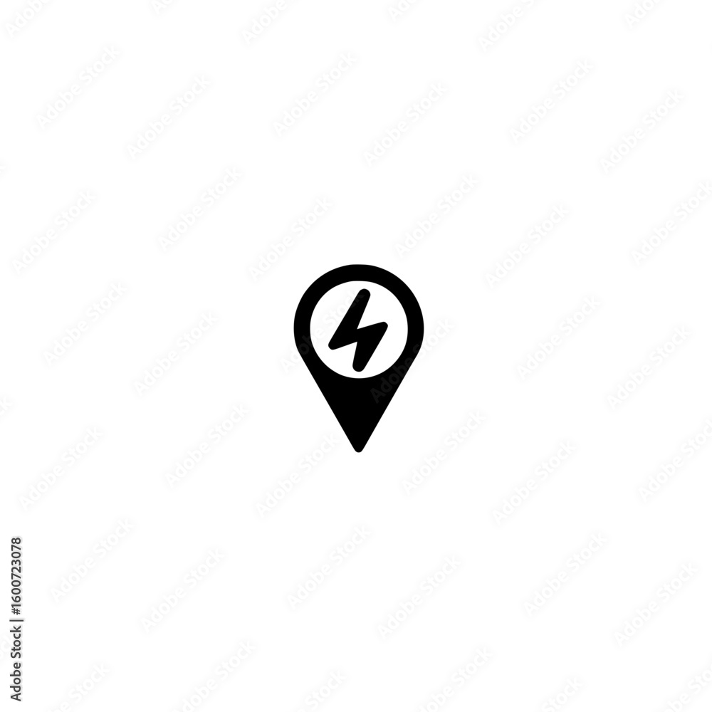 Poster vector map marker with lightning sign showing weather warning or electric power location