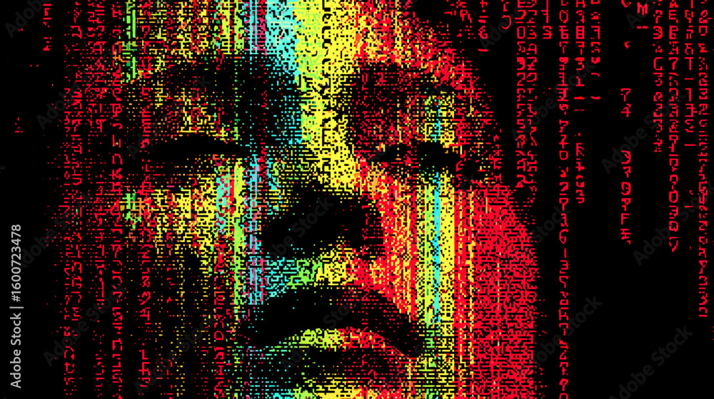 Poster abstract representation of a face with glitch vector background
