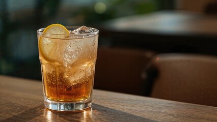 Cool lemon-infused iced tea in a high glass, a perfect thirst quencher for hot days.