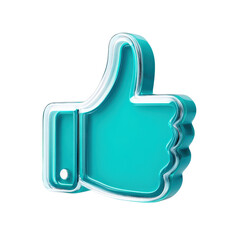 Obraz premium Neon Blue Thumbs Up Sign in 3D Style on Transparent Background