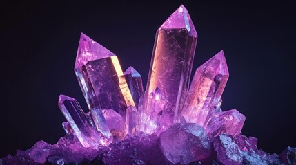 Luminous purple crystal cluster sparkling gemstone formation mystical energy illuminated mineral vibrant violet geode