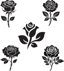 A vector silhouette Bundle image Black Rose with a white background