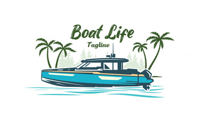 Speed boat covering with beautiful trees.