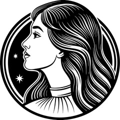 Minimalist silhouette of a young woman with stylized elements