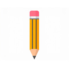 Cartoon pencil illustration with bright pink eraser. Minimalist flat design school supply in yellow-orange with black stripe details. Perfect for education, back to school, creativity themes