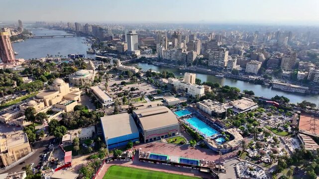 Cairo city aerial panoramic view, Egypt , river Nile 4k video