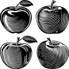 Four stylized apple silhouettes in multiple colors