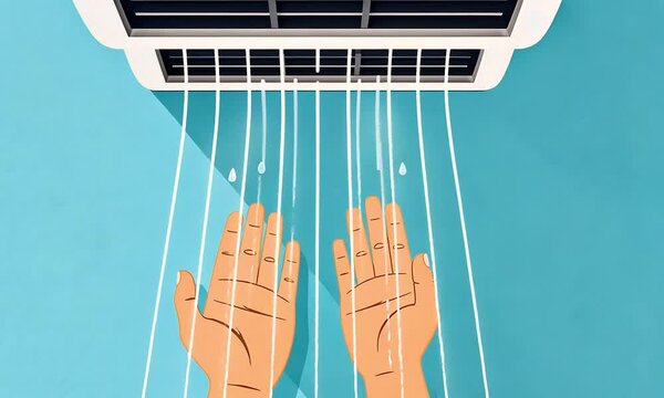 Cooling air conditioner unit illustration with hands