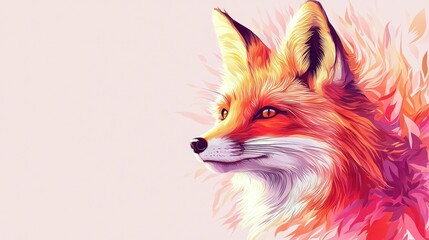 Obraz premium Artistic Red Fox Portrait, Pastel Background, Nature Inspired, Digital Art, Perfect for Wall Art or Print, Stock Photography